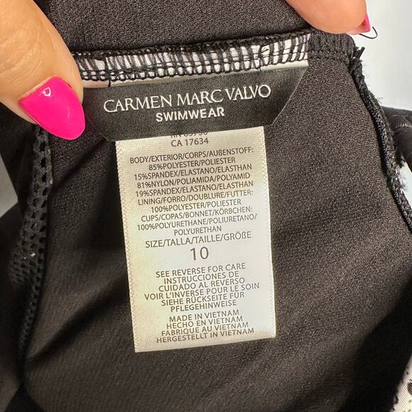 NWOT Carmen Marc Valvo One-Shoulder Mesh Cutout Swimsuit Black/White – Size 10 - Picture 10 of 10
